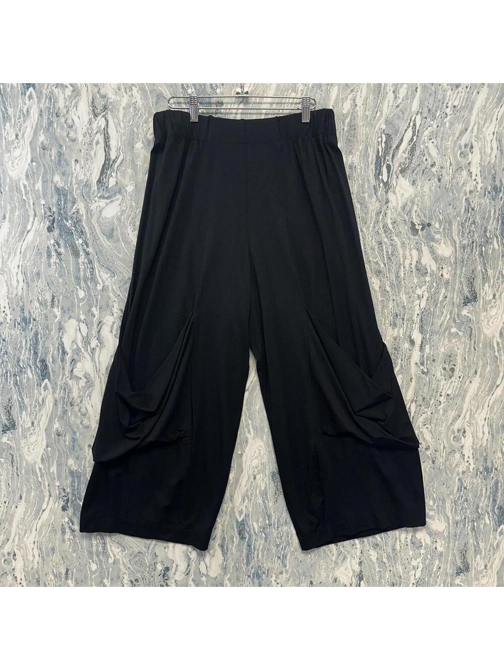 Minimalist boho artsy lagenlook black wide leg parachute lounge pants (S)